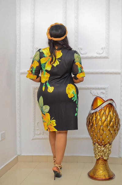Hawaiian Sunset | Midi Shift Dress | Black